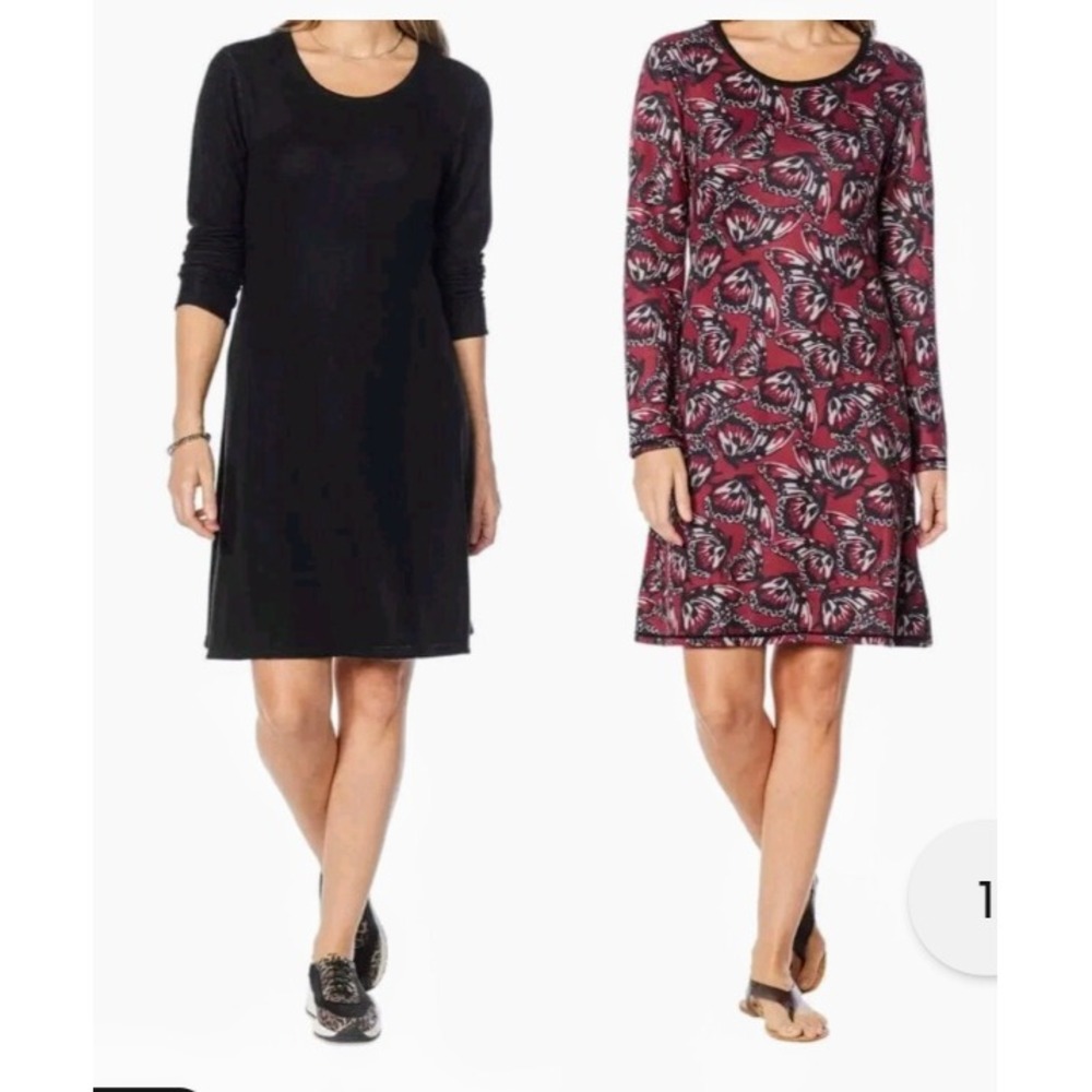 Laila Ali Knit Dress Long Sleeve Casual Comfy Revisable Butterfly Print L NWT‎